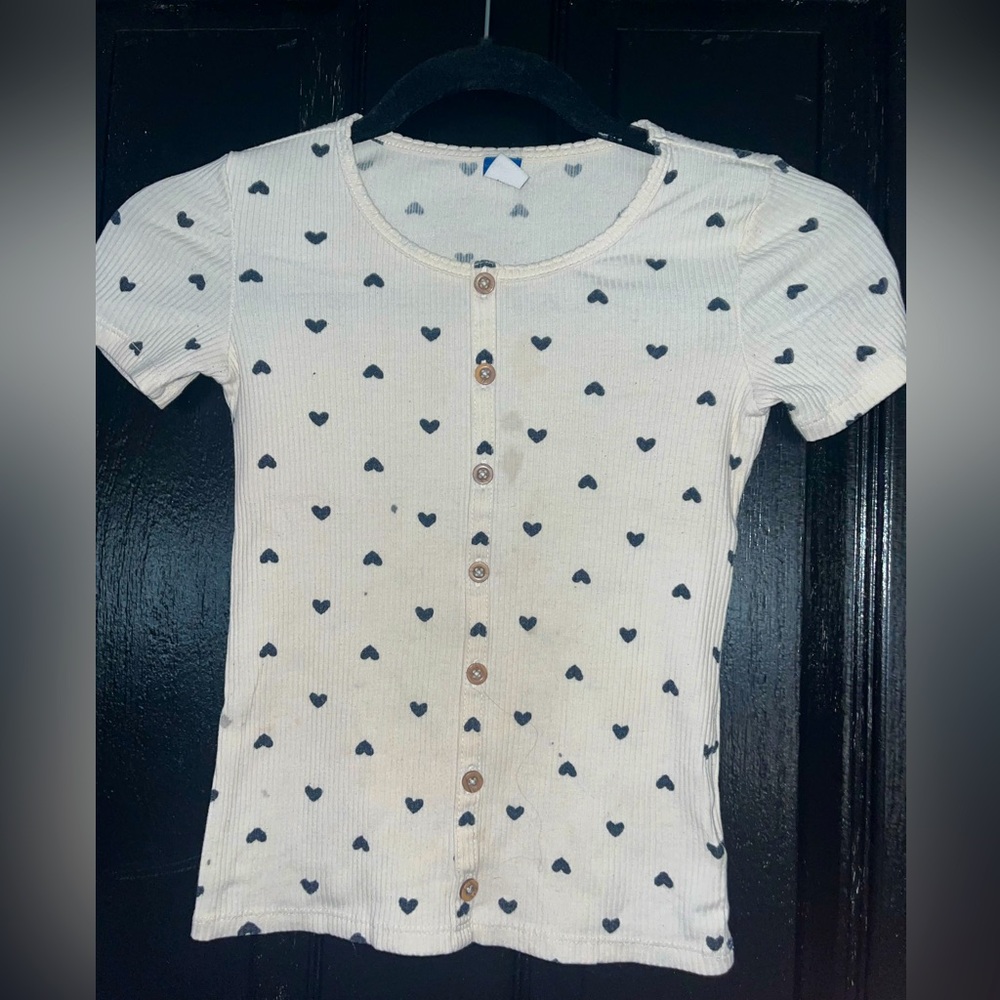 Girls Cute Heart Graphic Ribbed Tee 🌵Small